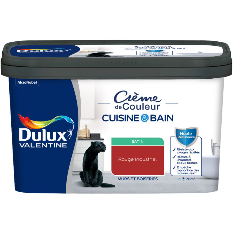 Peinture Intérieure Crème de Couleur Cuisine et Salle de bain - Satin Rouge Industriel 2 l - Dulux Valentine
