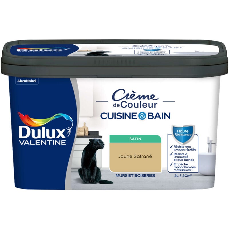 Peinture Intérieure Crème de Couleur Cuisine et Salle de bain - Satin Jaune Safrane 2 l - Dulux Valentine