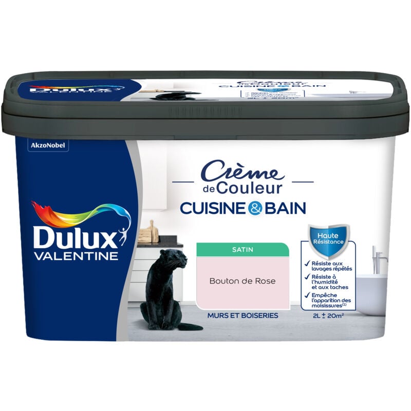 Peinture Intérieure Crème de Couleur Cuisine et Salle de bain - Satin Bouton de Rose 2 l - Dulux Valentine
