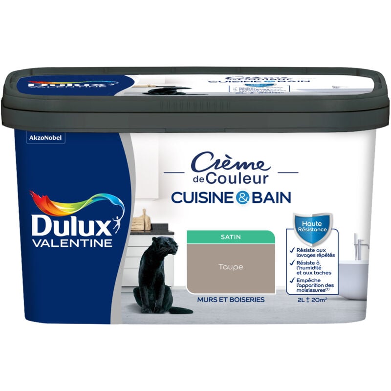 Peinture Intérieure Crème de Couleur Cuisine et Salle de bain - Satin Taupe 2 l - Dulux Valentine