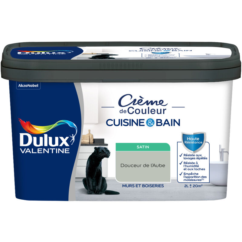 Peinture Intérieure Crème de Couleur Cuisine et Salle de bain - Satin Douceur de l'Aube 2 l - Dulux Valentine