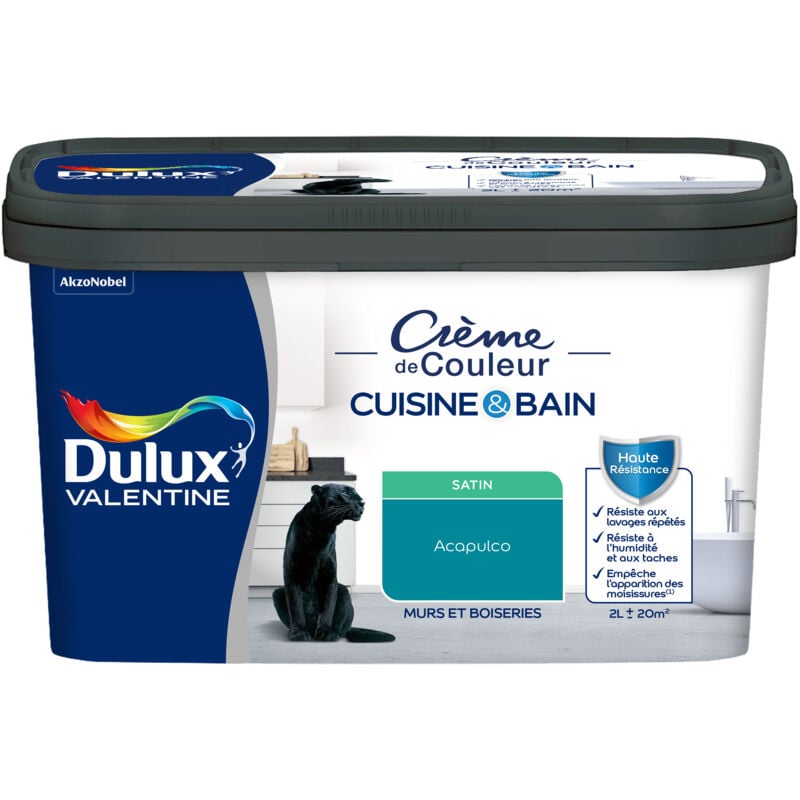Peinture Intérieure Crème de Couleur Cuisine et Salle de bain - Satin Acapulco 2 l - Dulux Valentine