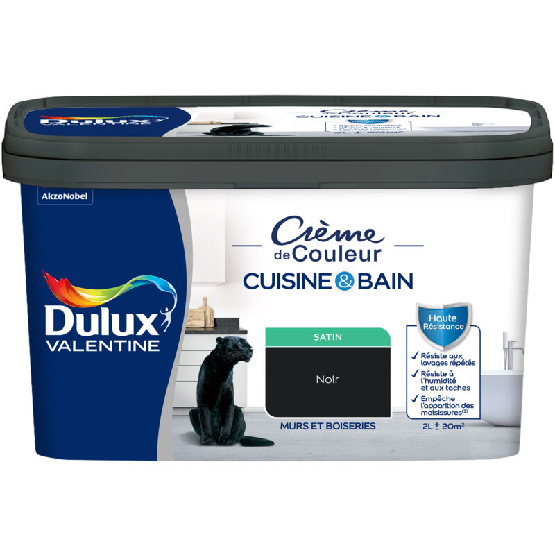 Dulux Valentine Peinture Intérieure Crème de Couleur Cuisine et Salle de bain - Satin Noir 2 L