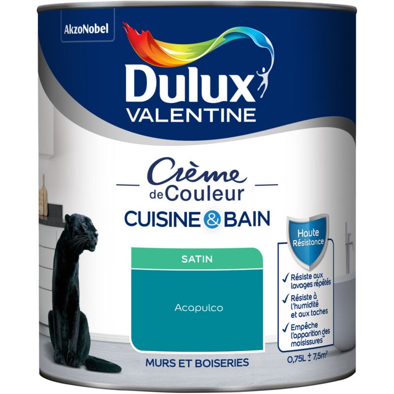 Peinture Intérieure Crème de Couleur Cuisine et Salle de bain - Satin Acapulco 0,75 l - Dulux Valentine