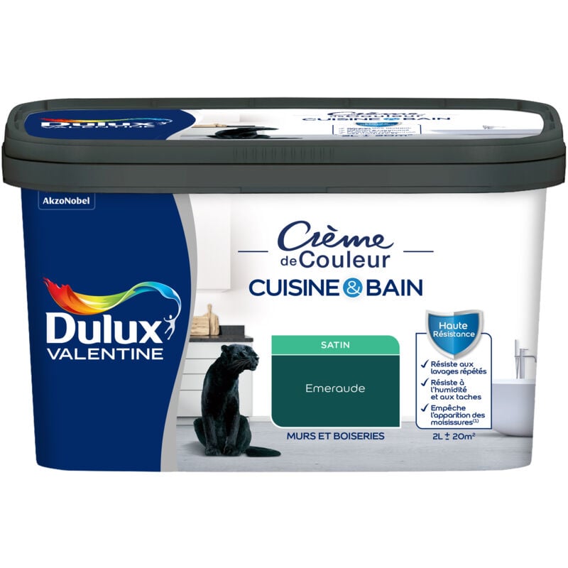 Peinture Intérieure Crème de Couleur Cuisine et Salle de bain - Satin Emeraude 2 l - Dulux Valentine