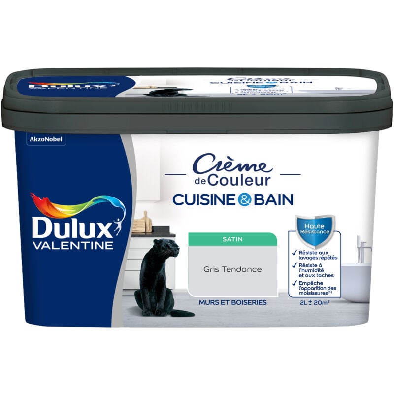 Dulux Valentine Peinture Intérieure Crème de Couleur Cuisine et Salle de bain - Satin Gris Tendance 2 L