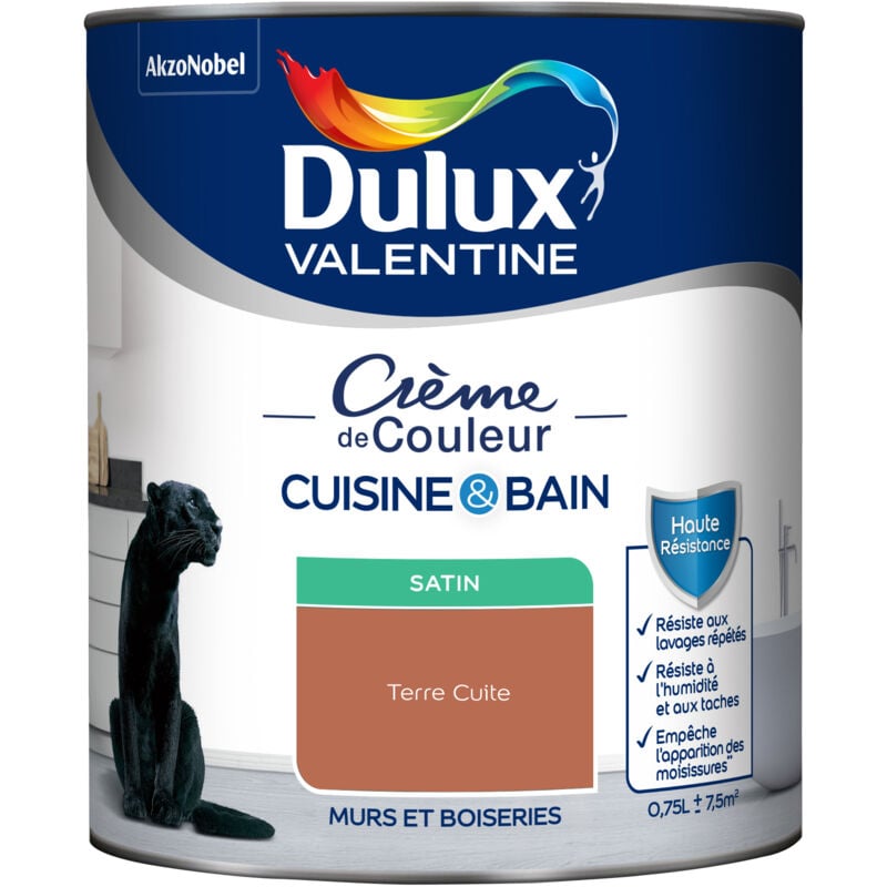 Peinture Intérieure Crème de Couleur Cuisine et Salle de bain - Satin Terre Cuite 0,75 l - Dulux Valentine