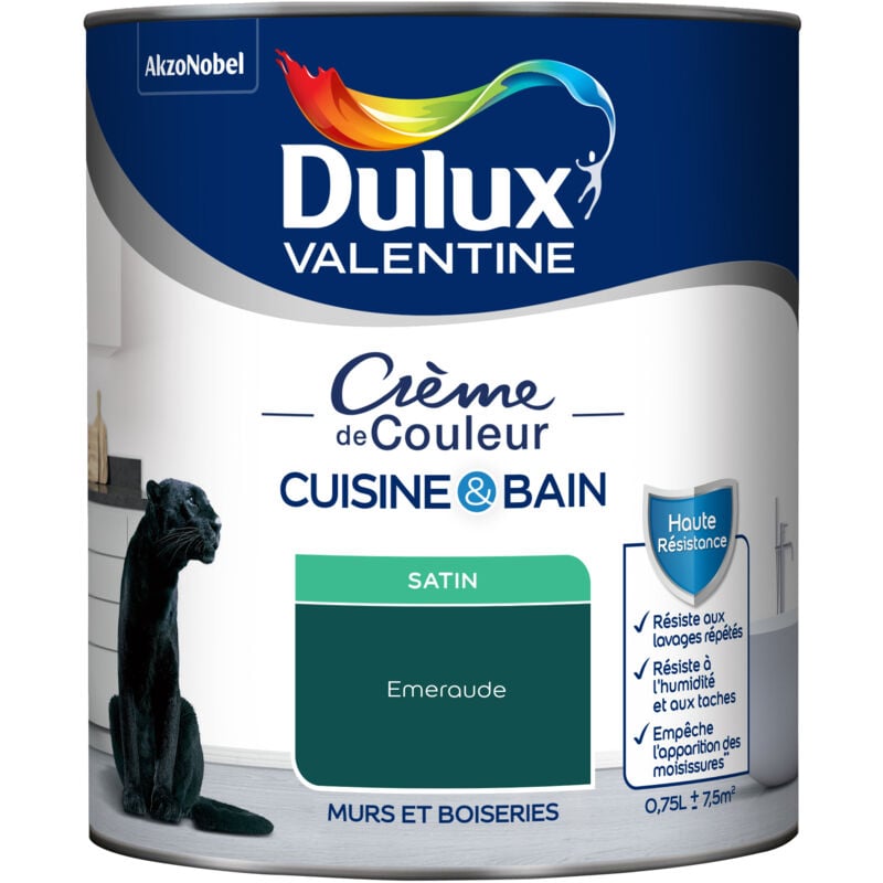 Peinture Intérieure Crème de Couleur Cuisine et Salle de bain - Satin Emeraude 0,75 l - Dulux Valentine