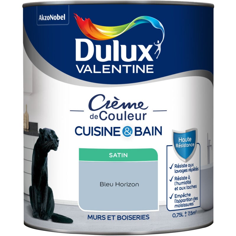 Peinture Intérieure Crème de Couleur Cuisine et Salle de bain - Satin Bleu Horizon 0,75 l - Dulux Valentine