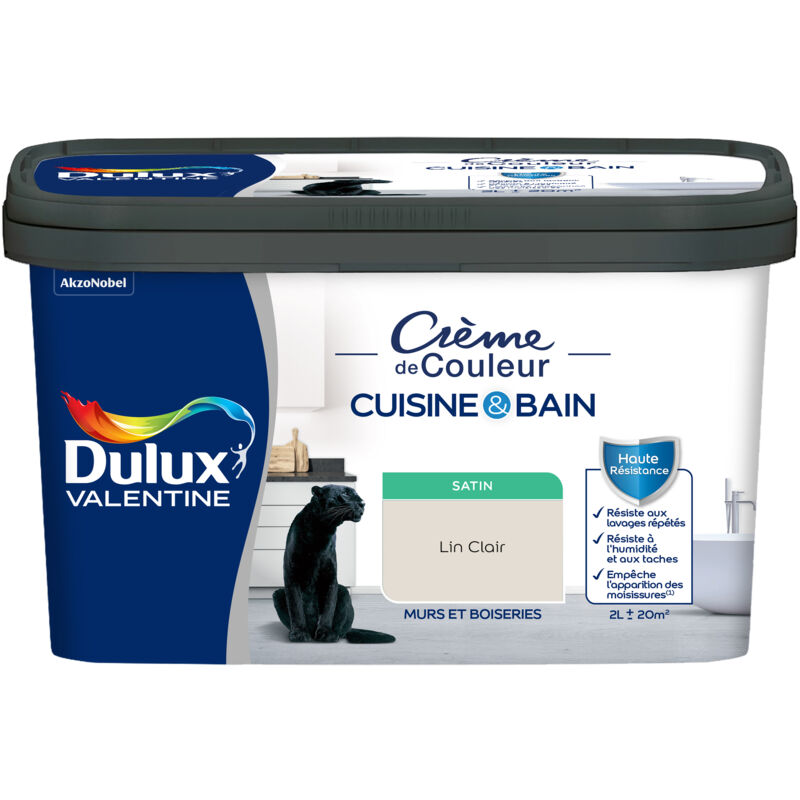 Peinture Intérieure Crème de Couleur Cuisine et Salle de bain - Satin Lin Clair 2 l - Dulux Valentine