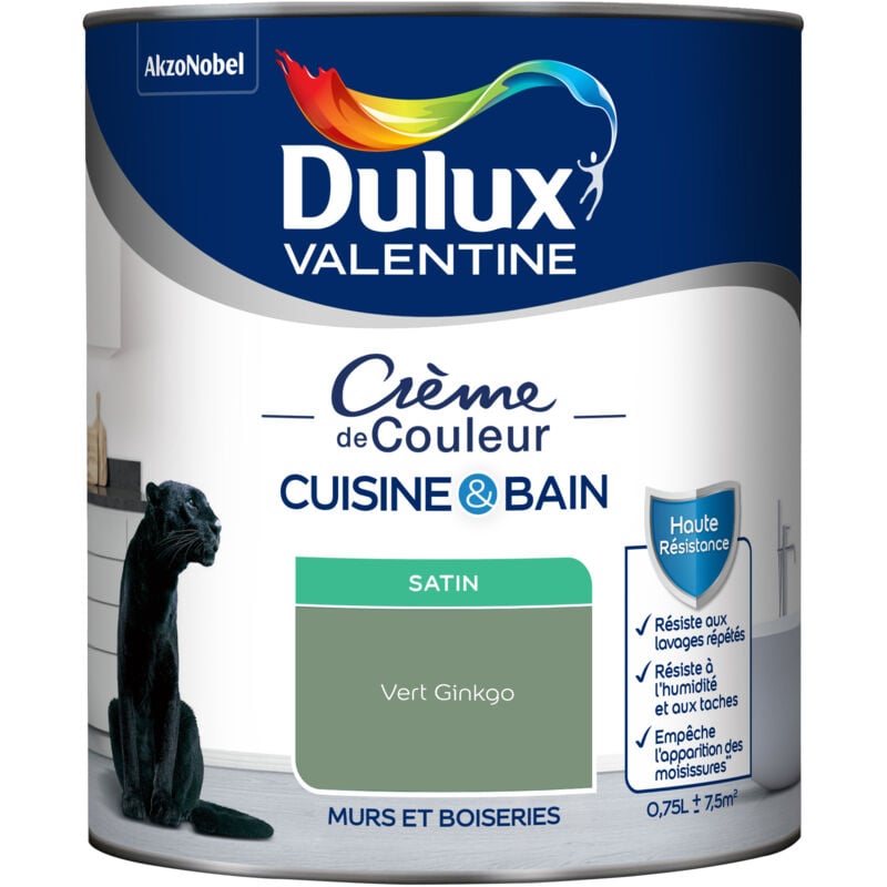 Peinture Intérieure Crème de Couleur Cuisine et Salle de bain - Satin Vert Ginkgo 0,75 l - Dulux Valentine