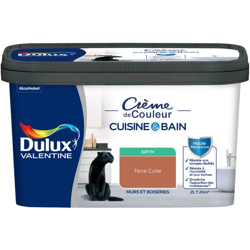 Peinture Intérieure Crème de Couleur Cuisine et Salle de bain - Satin Terre Cuite 2 l - Dulux Valentine