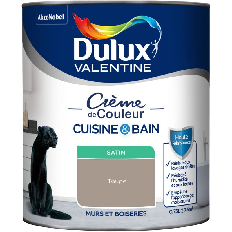 Peinture Intérieure Crème de Couleur Cuisine et Salle de bain - Satin Taupe 0,75 l - Dulux Valentine