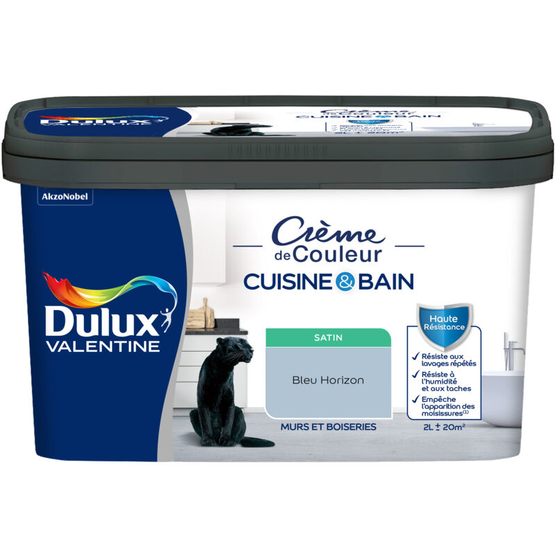 Peinture Intérieure Crème de Couleur Cuisine et Salle de bain - Satin Bleu Horizon 2 l - Dulux Valentine