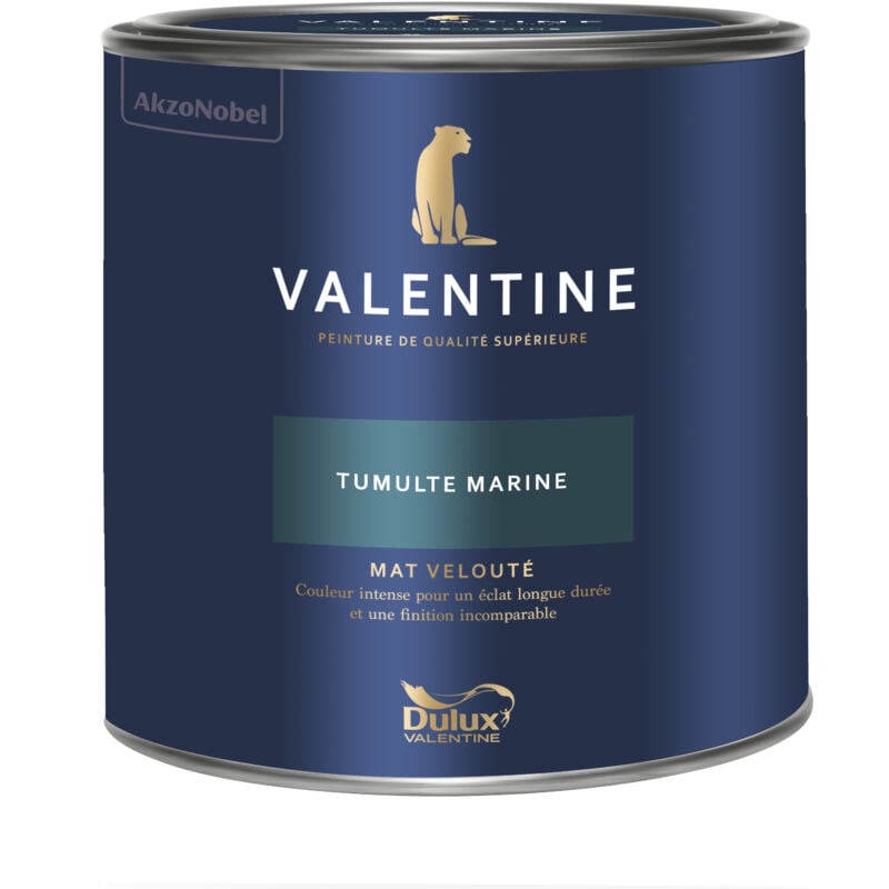 Peinture intérieure de haute qualité - Valentine - Couleur intense & pouvoir couvrant élevé - Mat Velouté Tumulte Marine 2 l - Dulux Valentine