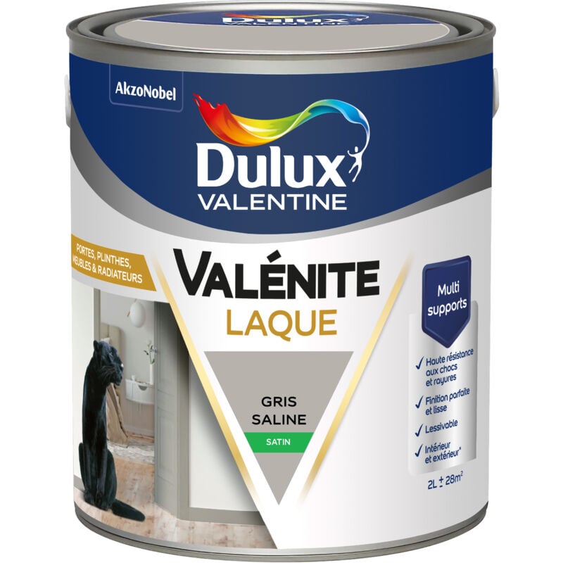 Peinture Laque Valénite Intérieur et Extérieur Multi-supports - Finition parfaite et lisse, Haute Résistance - Satin Gris Saline 2 l - Dulux Valentine