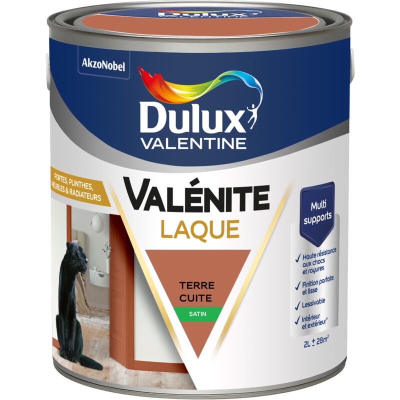 Peinture Laque Valénite Intérieur et Extérieur Multi-supports - Finition parfaite et lisse, Haute Résistance - Satin Terre Cuite 2 l - Dulux Valentine
