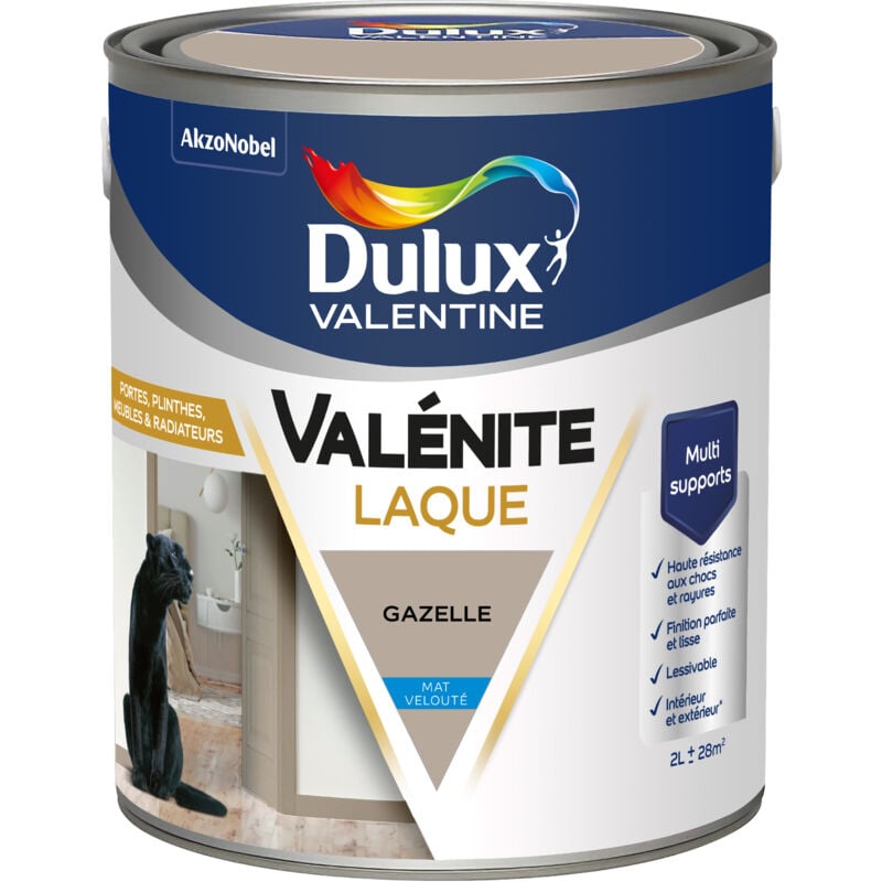 Peinture Laque Valénite Intérieur et Extérieur Multi-supports - Finition parfaite et lisse, Haute Résistance - Mat Gazelle 2 l - Dulux Valentine
