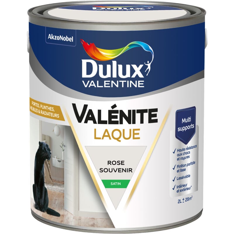 Peinture Laque Valénite Intérieur et Extérieur Multi-supports - Finition parfaite et lisse, Haute Résistance - Satin Rose Souvenir 2 l - Dulux