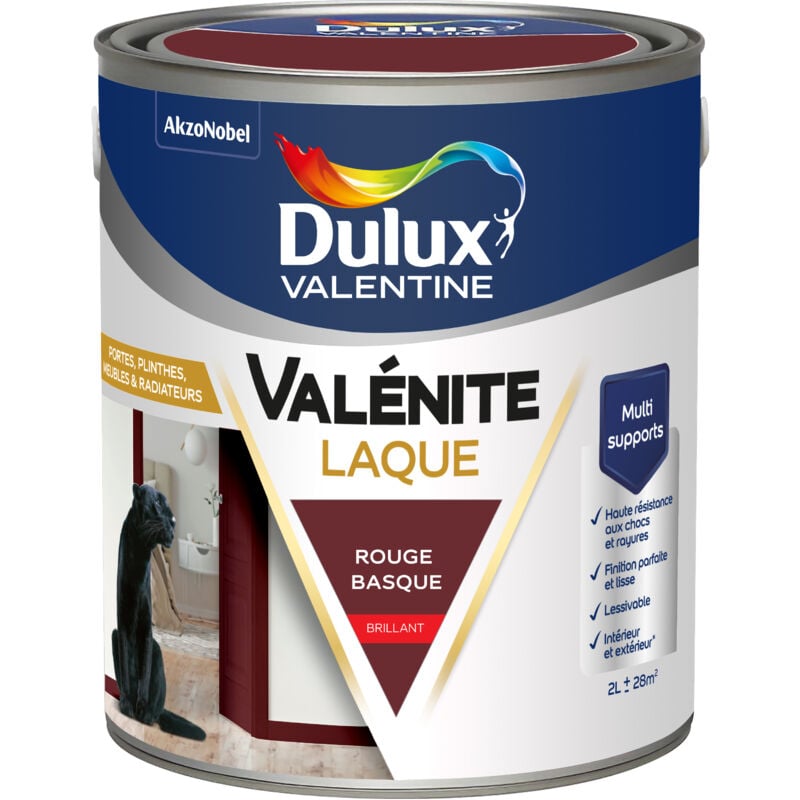 Peinture Laque Valénite Intérieur et Extérieur Multi-supports - Finition parfaite et lisse, Haute Résistance - Brillant Rouge Basque 2 l - Dulux
