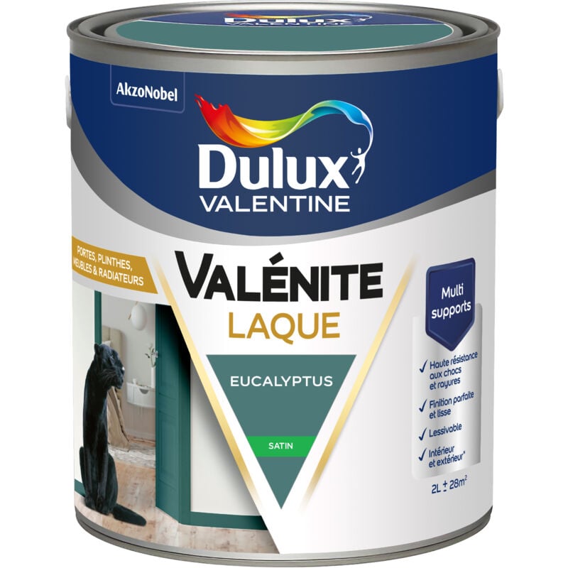 Peinture Laque Valénite Intérieur et Extérieur Multi-supports - Finition parfaite et lisse, Haute Résistance - Satin Eucalyptus 2 l - Dulux Valentine