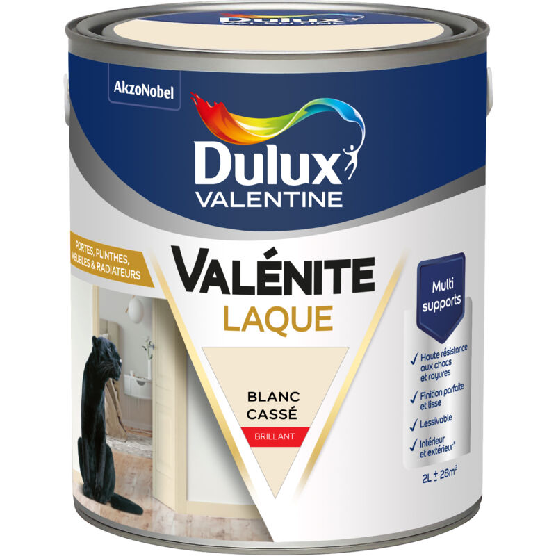 Peinture Laque Valénite Intérieur et Extérieur Multi-supports - Finition parfaite et lisse, Haute Résistance - Brillant Blanc Cassé 2 l - Dulux