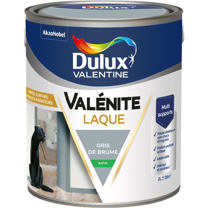 Peinture Laque Valénite Intérieur et Extérieur Multi-supports - Finition parfaite et lisse, Haute Résistance - Satin Gris de Brume 2 l - Dulux