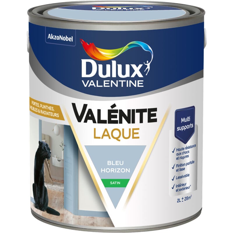 Dulux Valentine Peinture Laque Valénite Intérieur et Extérieur Multi-supports - Finition parfaite et lisse, Haute Résistance - Satin Bleu Horizon 2 L