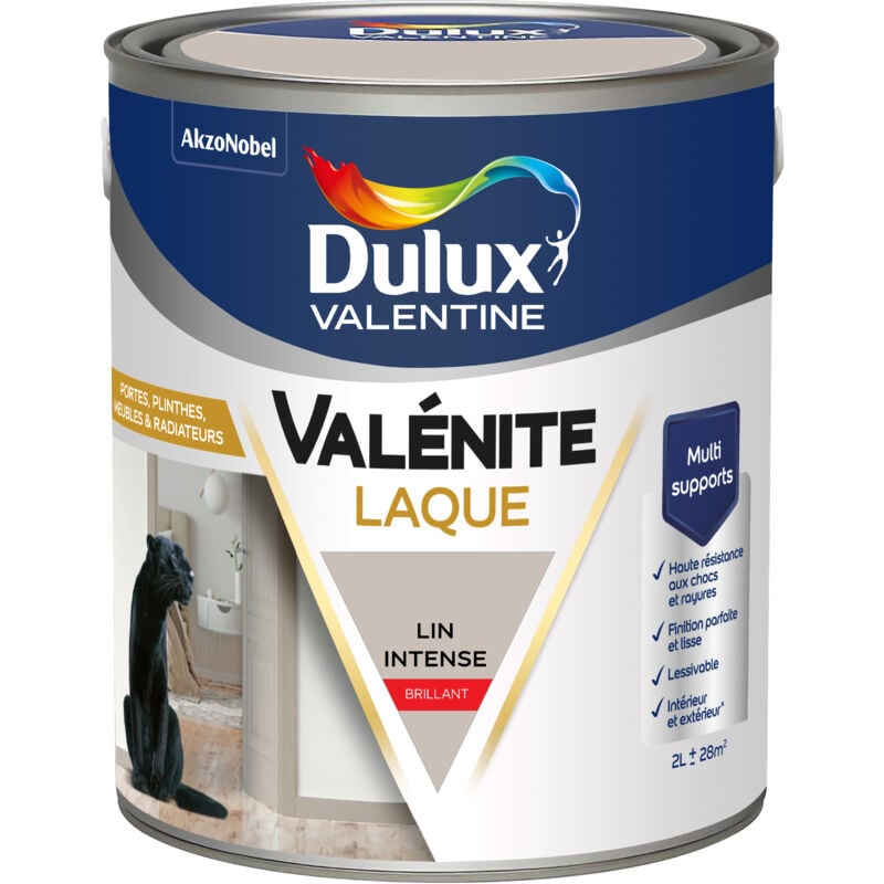 Peinture Laque Valénite Intérieur et Extérieur Multi-supports - Finition parfaite et lisse, Haute Résistance - Brillant Lin Intense 2 l - Dulux