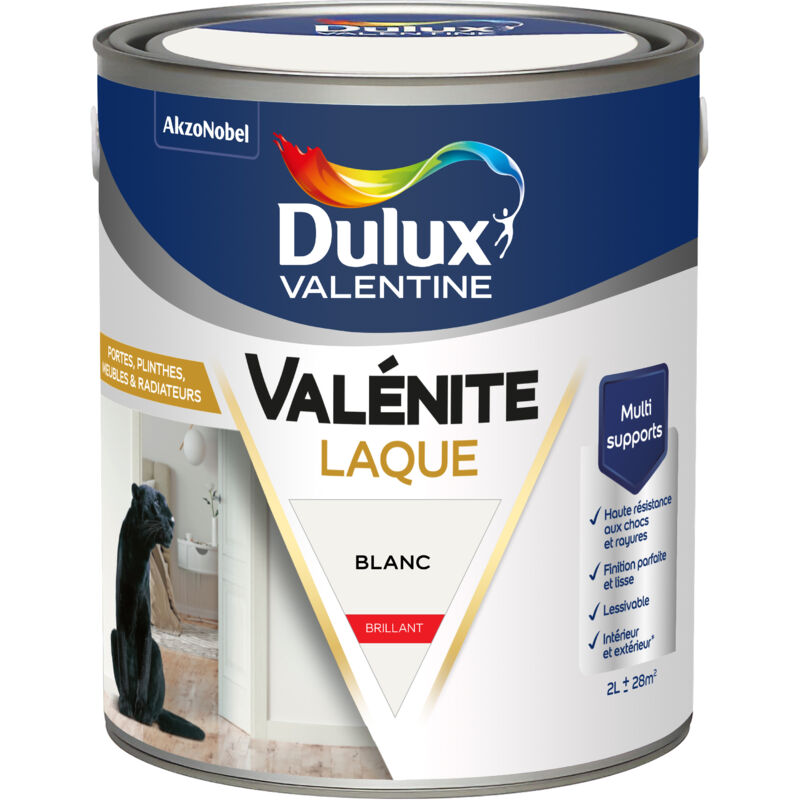 Peinture Laque Valénite Intérieur et Extérieur Multi-supports - Finition parfaite et lisse, Haute Résistance - Brillant Blanc 2 l - Dulux Valentine