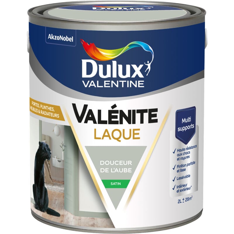 Peinture Laque Valénite Intérieur et Extérieur Multi-supports - Finition parfaite et lisse, Haute Résistance - Satin Douceur de l'Aube 2 l - Dulux