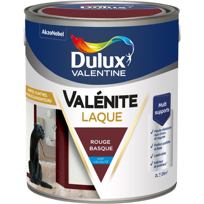 Dulux Valentine Peinture Laque Valénite Intérieur et Extérieur Multi-supports - Finition parfaite et lisse, Haute Résistance - Mat Rouge Basque 2 L
