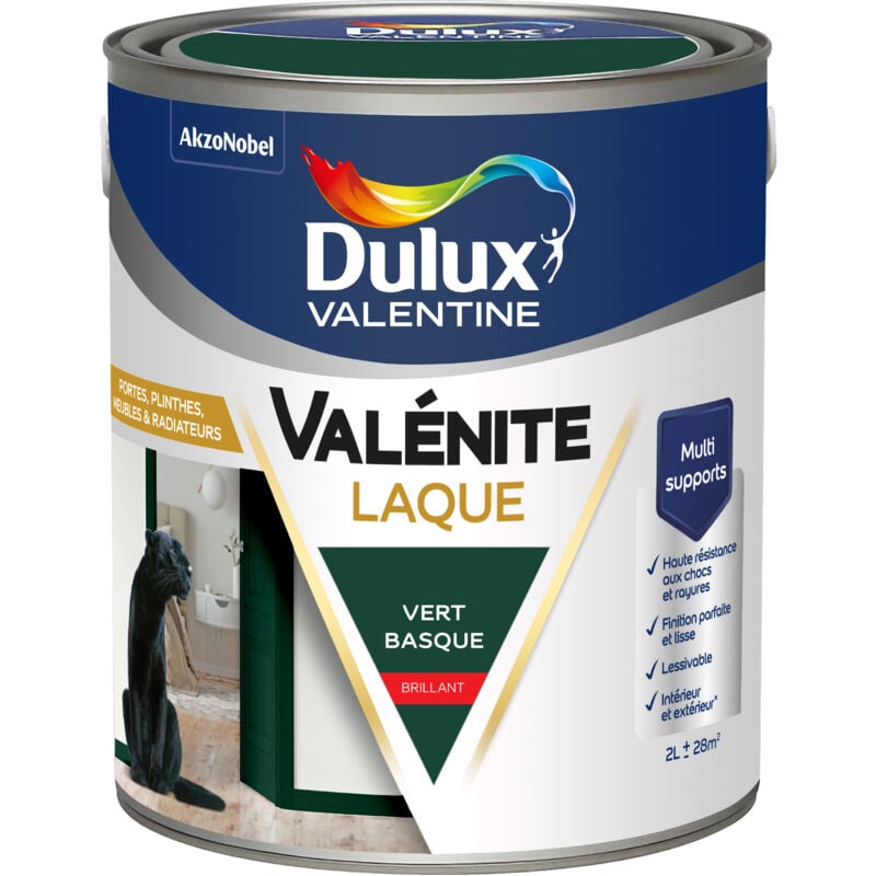 Peinture Laque Valénite Intérieur et Extérieur Multi-supports - Finition parfaite et lisse, Haute Résistance - Brillant Vert Basque 2 l - Dulux