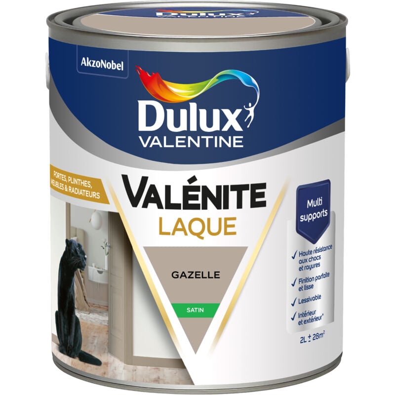 Peinture Laque Valénite Intérieur et Extérieur Multi-supports - Finition parfaite et lisse, Haute Résistance - Satin Gazelle 2 l - Dulux Valentine