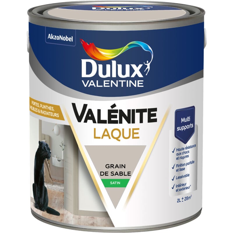 Dulux Valentine - Peinture Laque Valénite Intérieur et Extérieur Multi-supports - Finition parfaite et lisse, Haute Résistance - Satin Grain de Sable