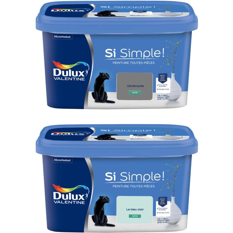 Peinture Si Simple Lot de 2 Peinture Intérieure Toutes Pièces Satin - Peinture Murs et Plafonds, Portes et Plinthes - Couleurs : L'Anthracite & Le