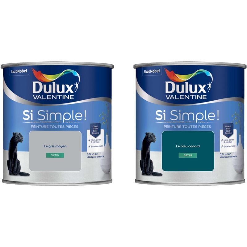Peinture Si Simple Lot de 2 Peinture Intérieure Toutes Pièces Satin - Peinture Murs et Plafonds, Portes et Plinthes - Couleurs : Le Gris Moyen & Le