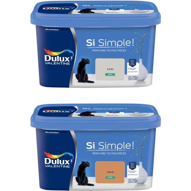 Peinture Si Simple Lot de 2 Peinture Intérieure Toutes Pièces Satin - Peinture Murs et Plafonds, Portes et Plinthes - Couleurs : Le Lin & L'Ocre 2,5