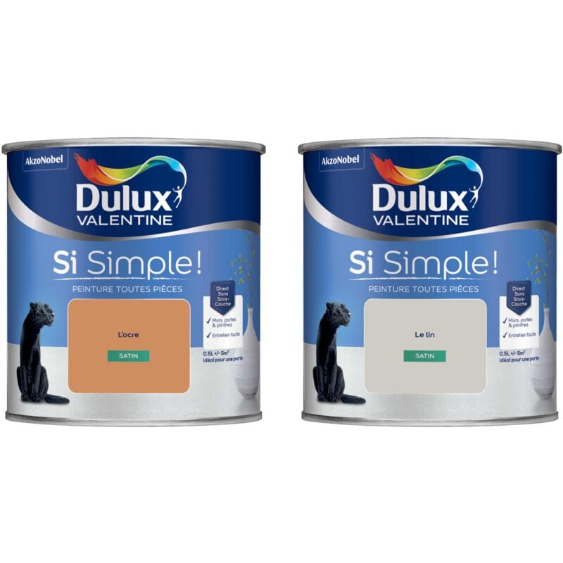 Peinture Si Simple Lot de 2 Peinture Intérieure Toutes Pièces Satin - Peinture Murs et Plafonds, Portes et Plinthes - Couleurs : Le Lin & L'Ocre 0,5
