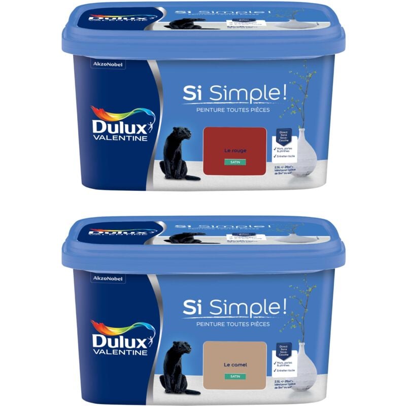 Peinture Si Simple Lot de 2 Peinture Intérieure Toutes Pièces Satin - Peinture Murs et Plafonds, Portes et Plinthes - Couleurs : Le Camel & Le Rouge