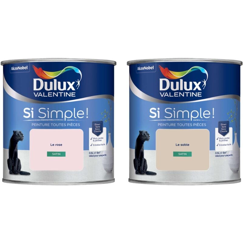 Peinture Si Simple Lot de 2 Peinture Intérieure Toutes Pièces Satin - Peinture Murs et Plafonds, Portes et Plinthes - Couleurs : Le Sable & Le Rose