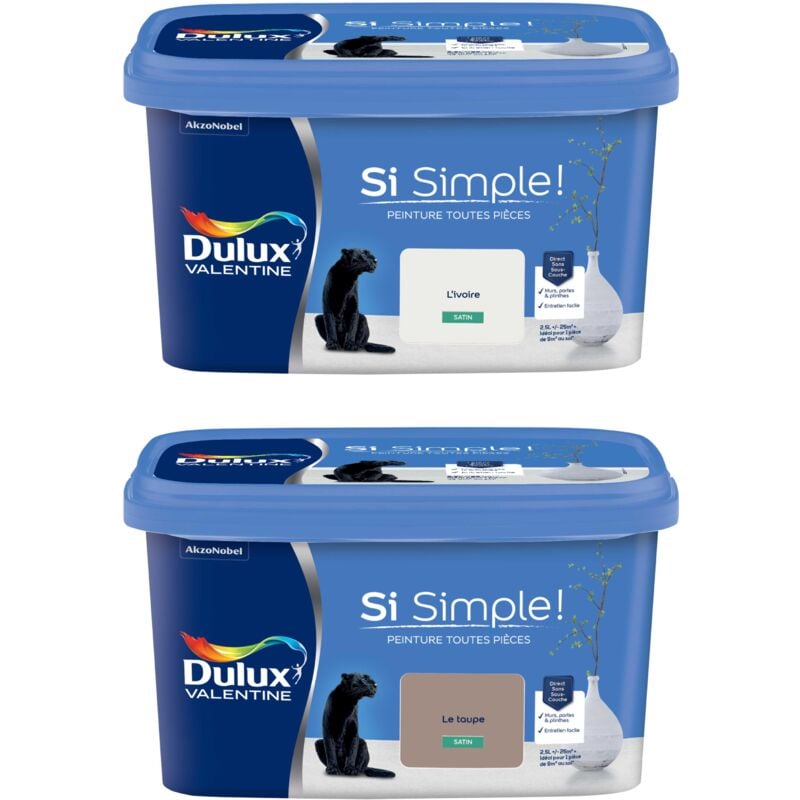 Peinture Si Simple Lot de 2 Peinture Intérieure Toutes Pièces Satin - Peinture Murs et Plafonds, Portes et Plinthes - Couleurs : L'Ivoire & Le Taupe