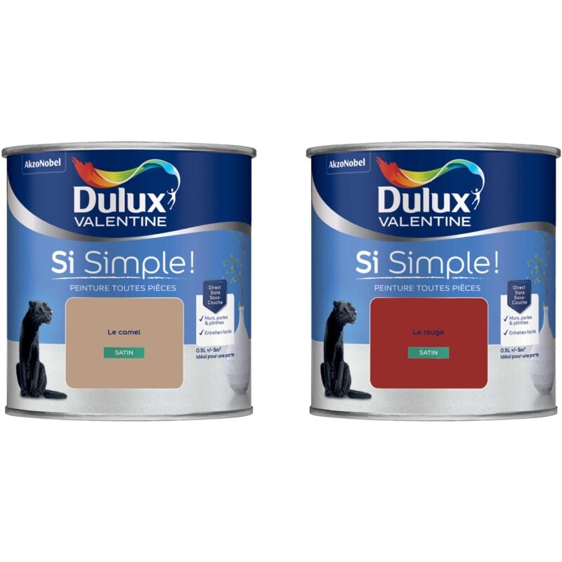 Peinture Si Simple Lot de 2 Peinture Intérieure Toutes Pièces Satin - Peinture Murs et Plafonds, Portes et Plinthes - Couleurs : Le Camel & Le Rouge