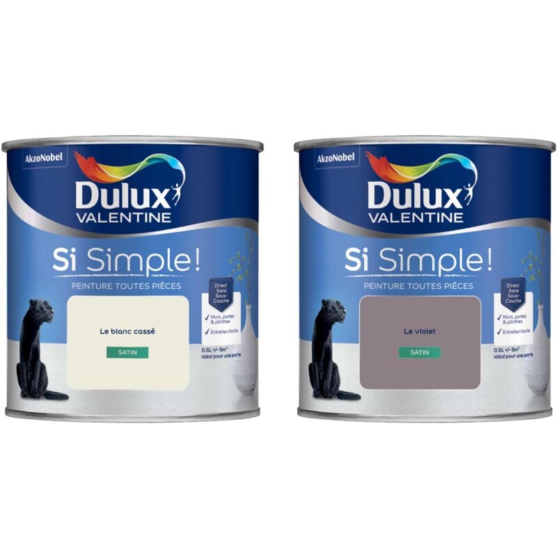Peinture Si Simple Lot de 2 Peinture Intérieure Toutes Pièces Satin - Peinture Murs et Plafonds, Portes et Plinthes - Couleurs : Le Blanc Cassé & Le