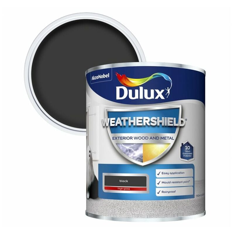 Weathershield Exterior Gloss Paint - Black - 750ml - Black - Dulux