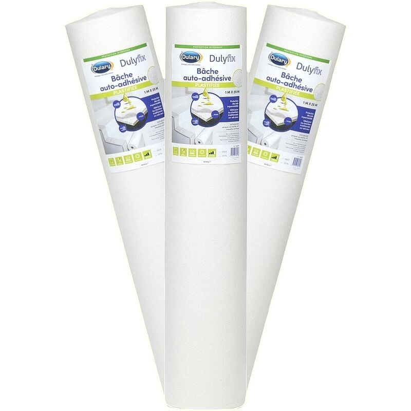 DULYFIX bâche de protection auto-adhésive plastifiée 25 m x 1 m - Lot x3