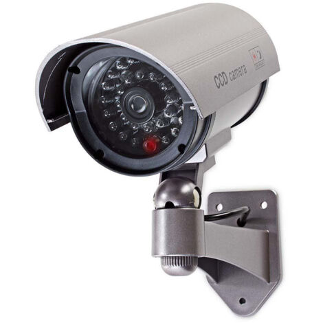 Dummy security camera bullet ip44 battery powered outdoors including wall bracket gray