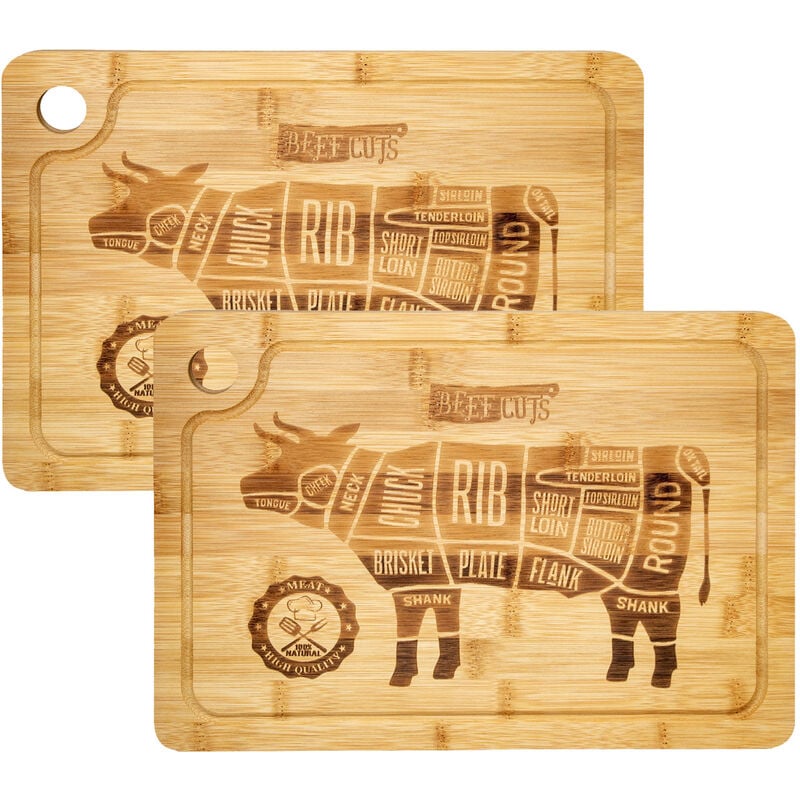 

2x Tablas de Cortar 33x23cm con ranura de goteo 20mm de espesor Bambú