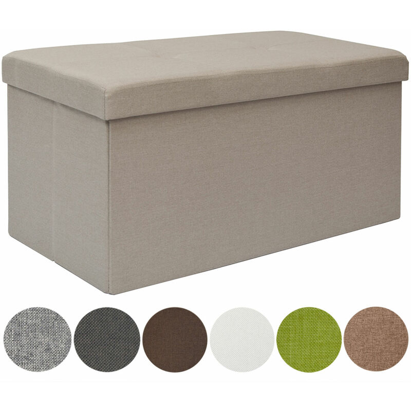 Banc de Rangement 76x38x38cm coffre pliant 80L rembourré Beige - Dunedesign
