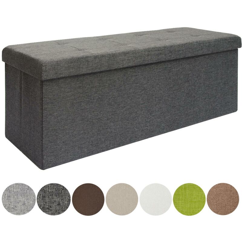 DuneDesign Coffre de Rangement XXL pliante 110x38x38cm incl 2 cloisons 120L Pouf pliable Repose-pieds rectangulaire rembourré 3 places Gris Foncé